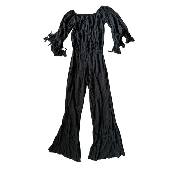 NWT Elan Fringe Beach Black One Piece Off The Shoulder Lightweight Romper Medium - Picture 2 of 5